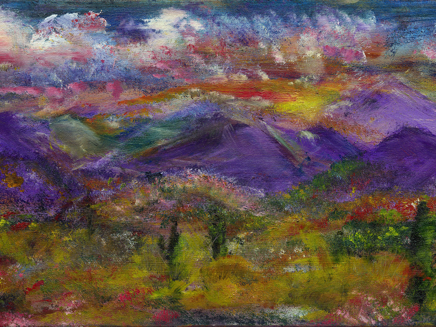Echoes in Violet and Gold (Oil on canvas) • Badave (aka David Tubiolo)